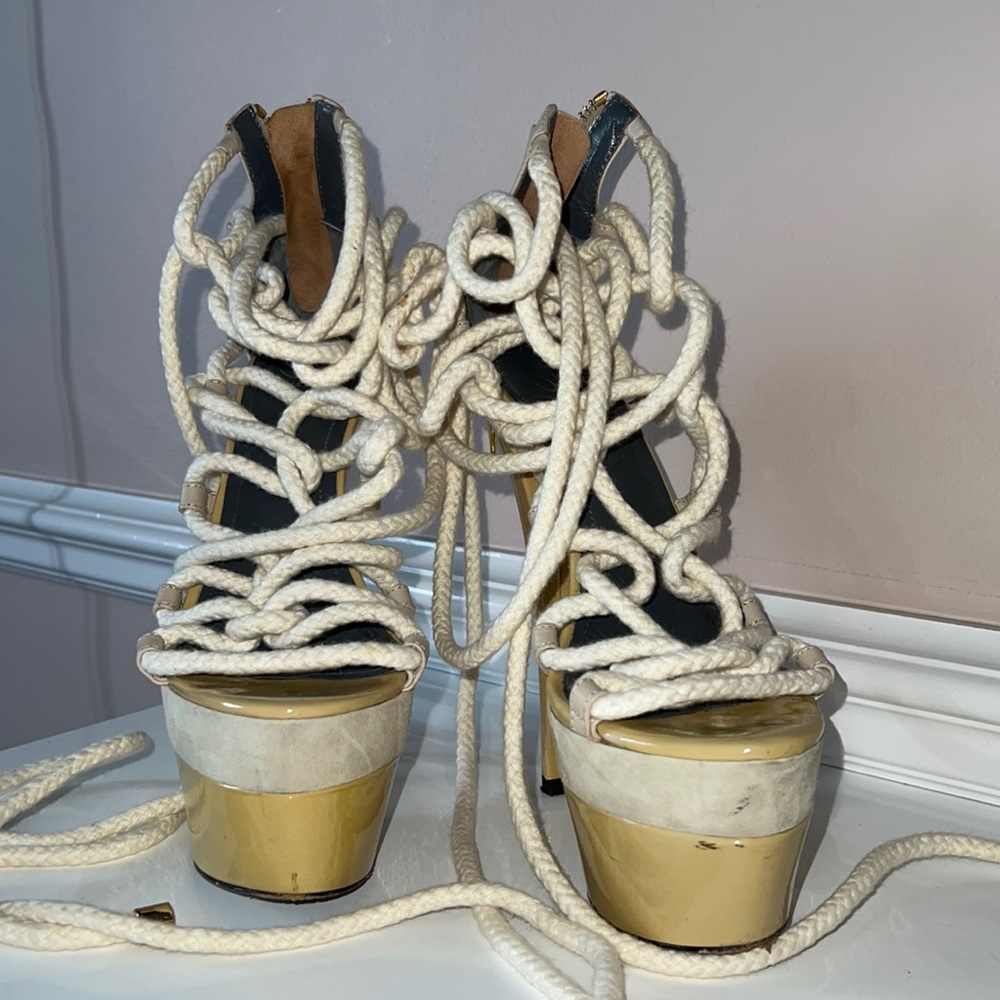 MONIKA CHIANG SAND & NATURAL ROPE SANDALS PUMPS - Picture 4 of 6